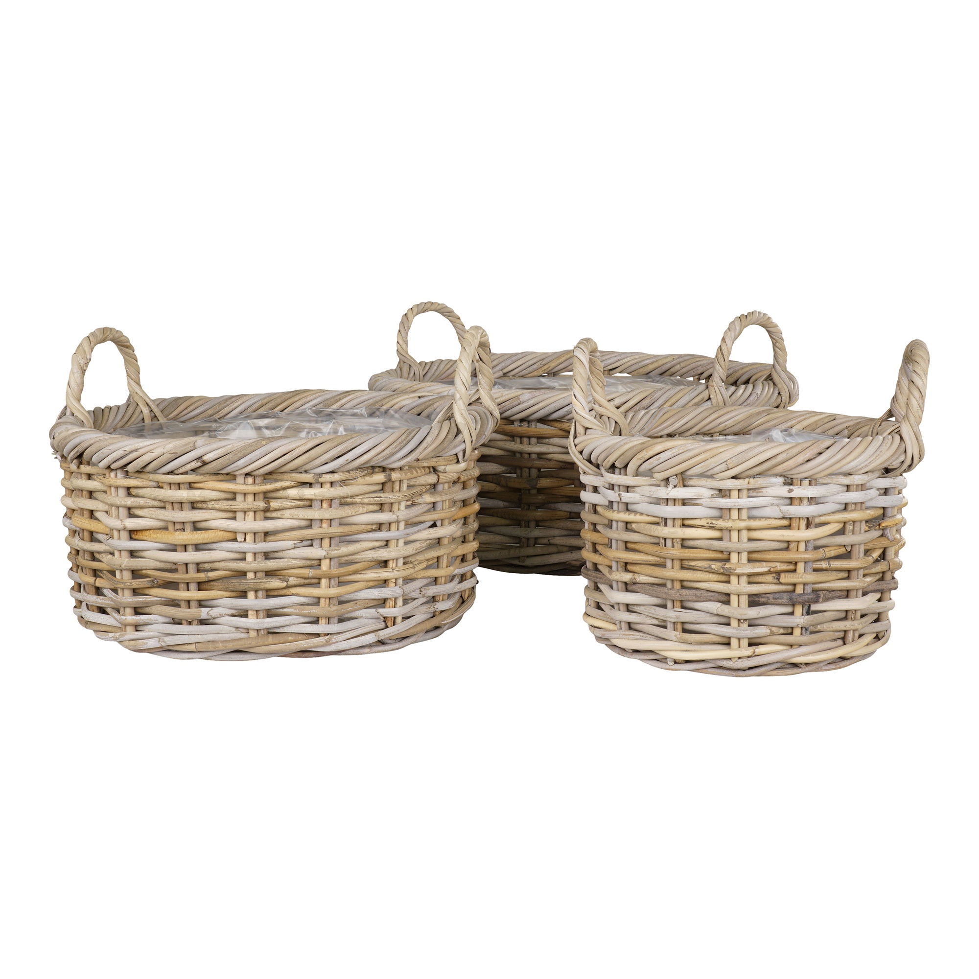 Kuta Baskets  - Basket in kubu, with plastic inside, set of 3