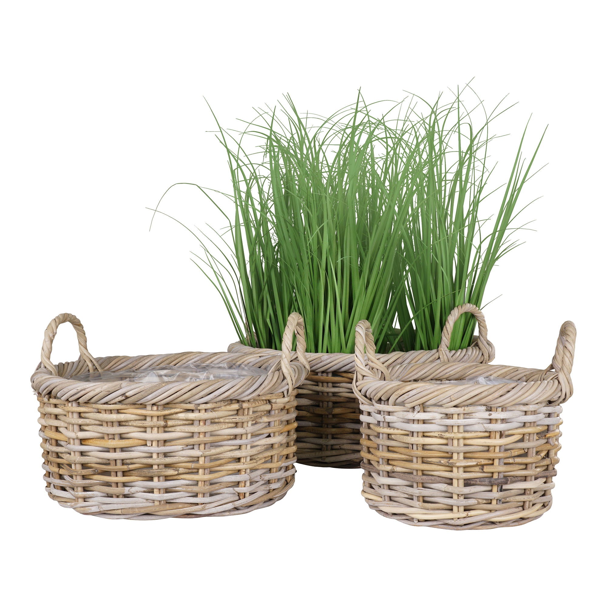 Kuta Baskets  - Basket in kubu, with plastic inside, set of 3