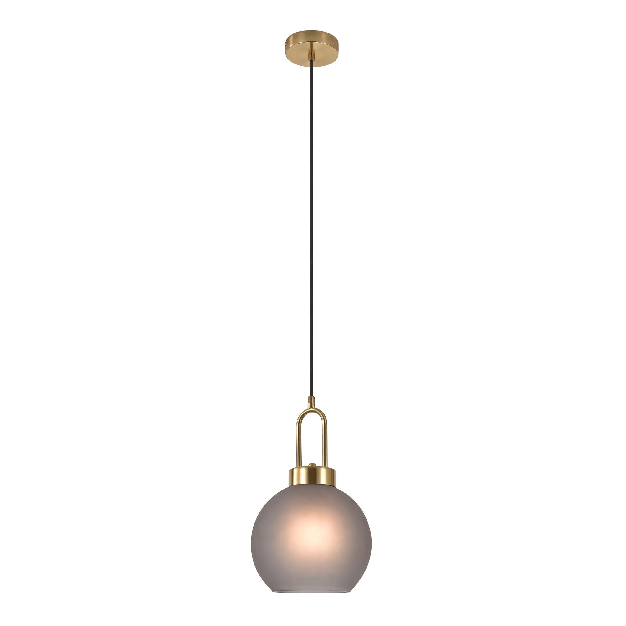 Luton Pendant - Pendant in ball shaped mat smokey glass and brass socket, 150 cm fabric cord 150 cm fabric cord Bulb: E27/40W
