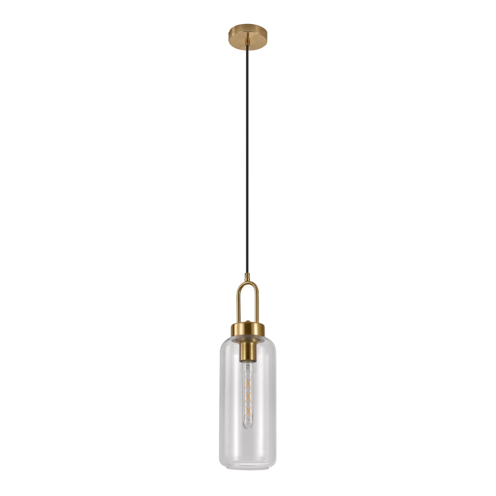 Luton Pendant - Pendant in cylinder shaped clear glass and brass socket, 150 cm fabric cord 150 cm fabric cord Bulb: E27/40W