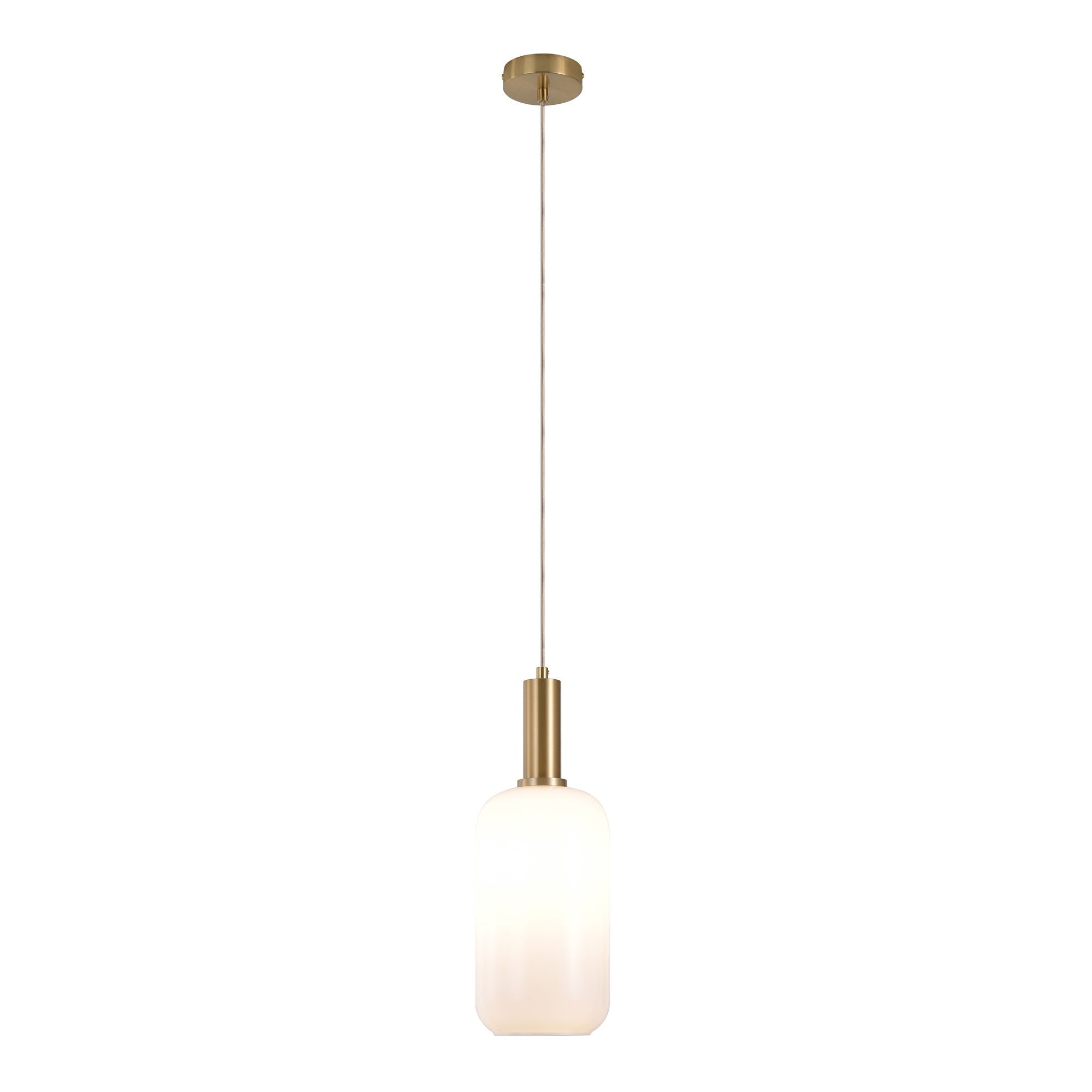 Chelsea Pendant - Pendant in cylinder shaped white glass and brass socket, 150 cm fabric cord 150 cm fabric cord Bulb: E27/40W