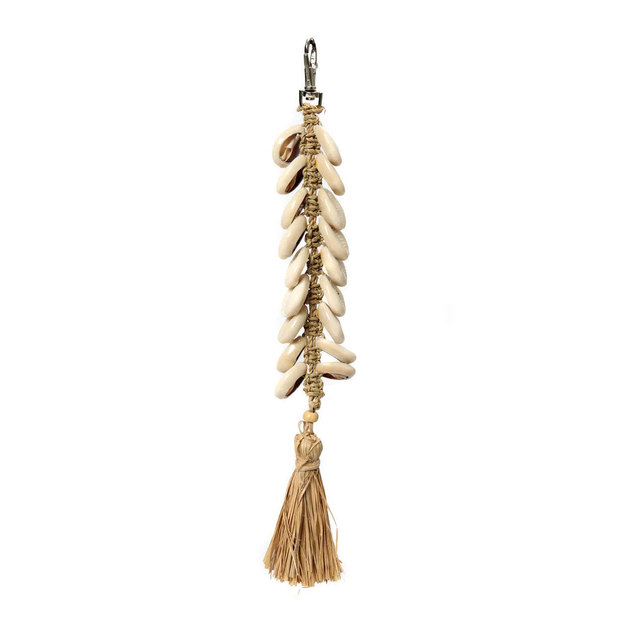 De Raffia Fishbone Sleutelhanger - Naturel Wit