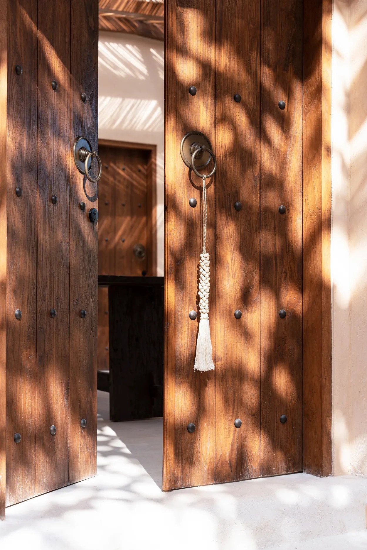 De Wooden Beads met Katoen Hangdecoratie - wit