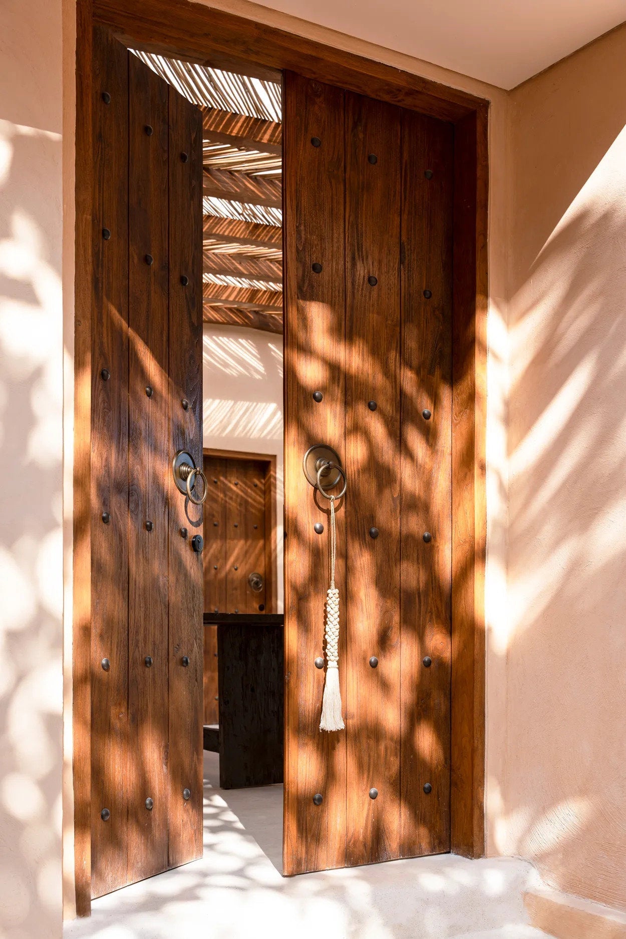 De Wooden Beads met Katoen Hangdecoratie - wit