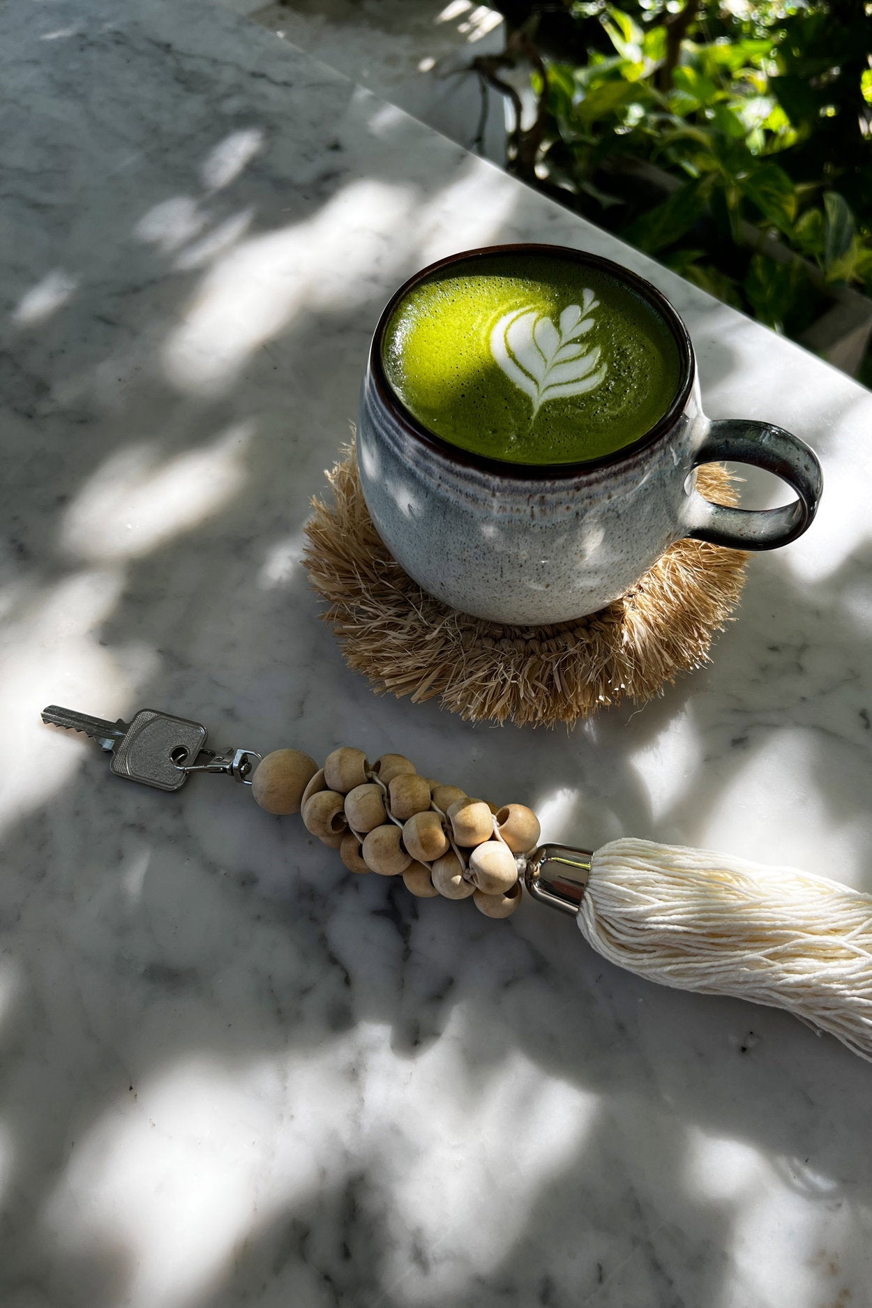 De Wooden Beads Sleutelhanger - Naturel Wit