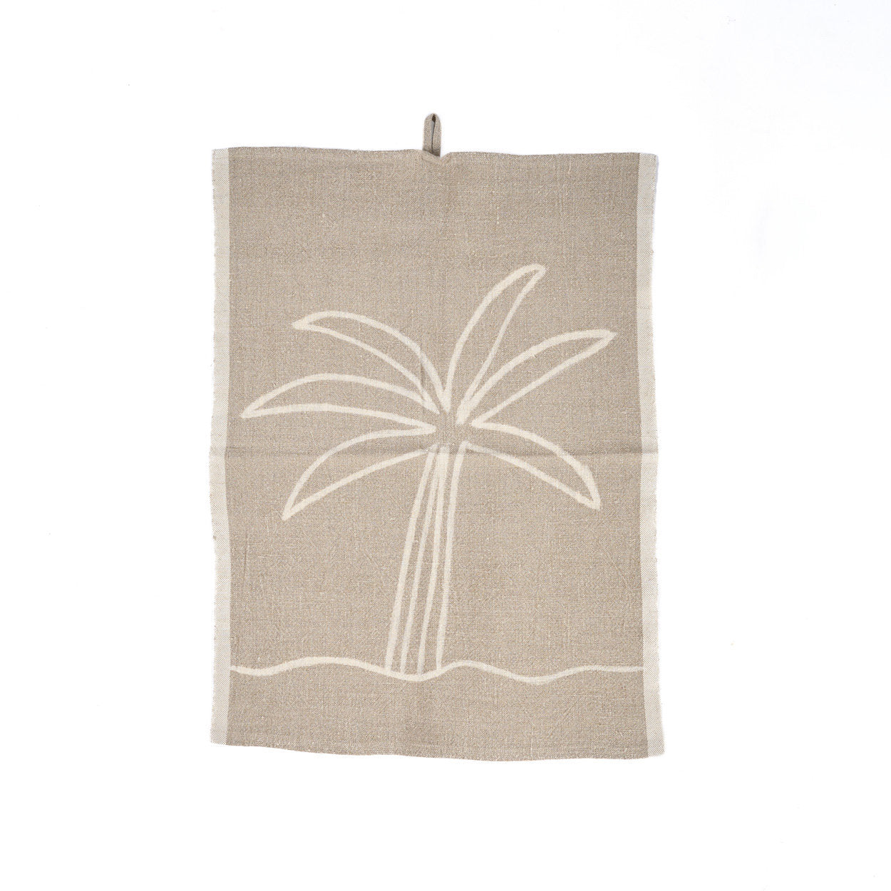 De Linen Palm Tree Keukendoek - Natural White - 50x70