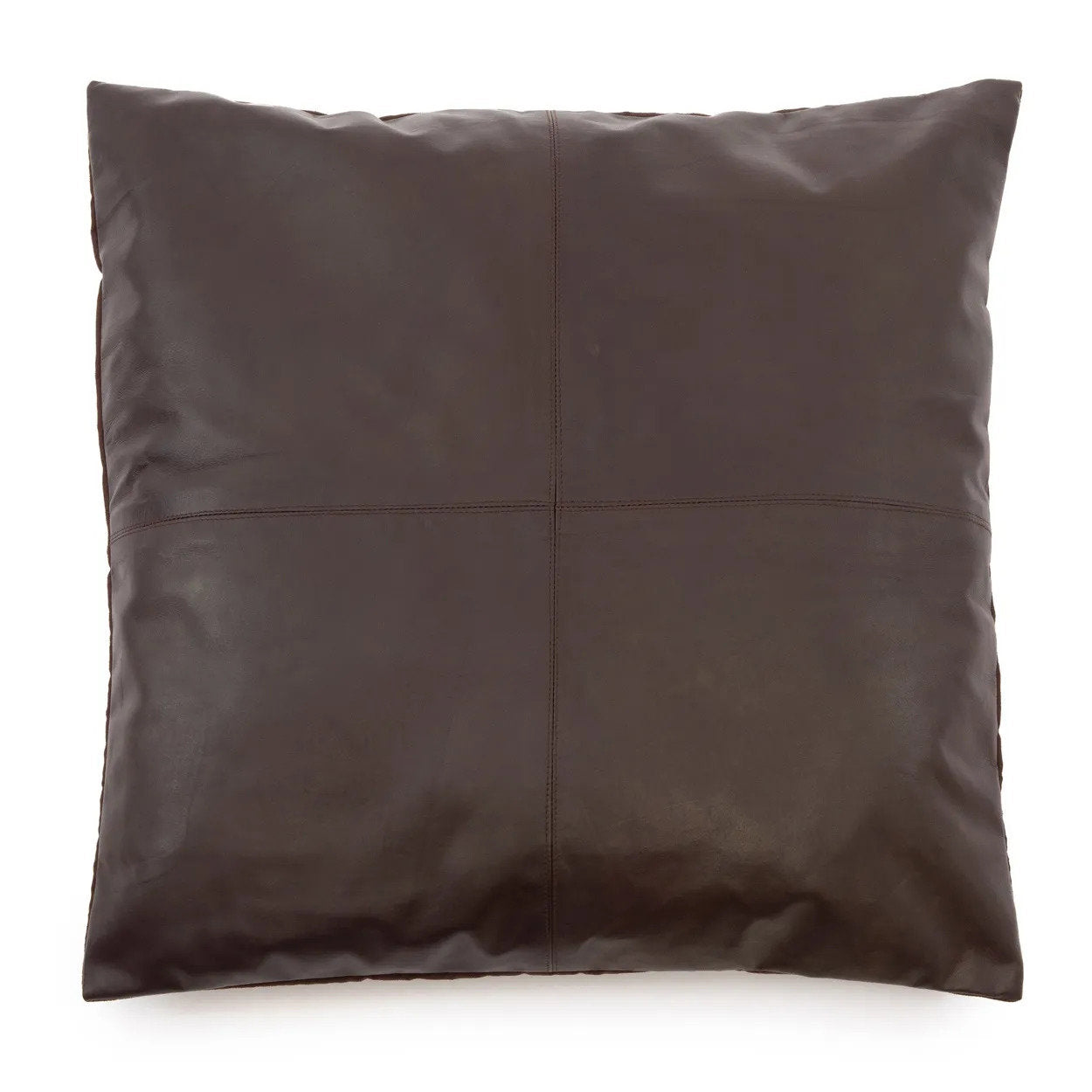 Housse de Coussin en Cuir à Quatre Panneaux - Chocolat - 60x60