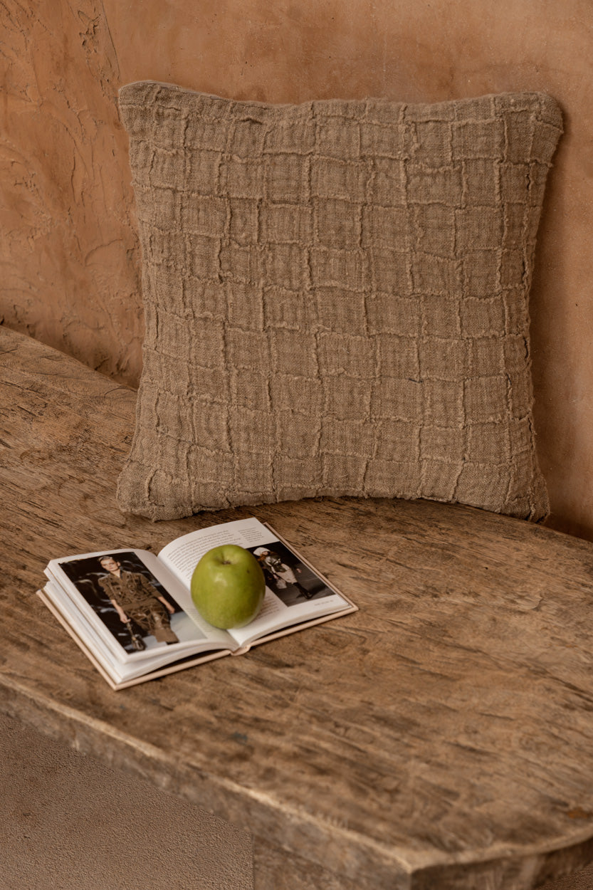 De Linen Damier Kussensloop - Naturel