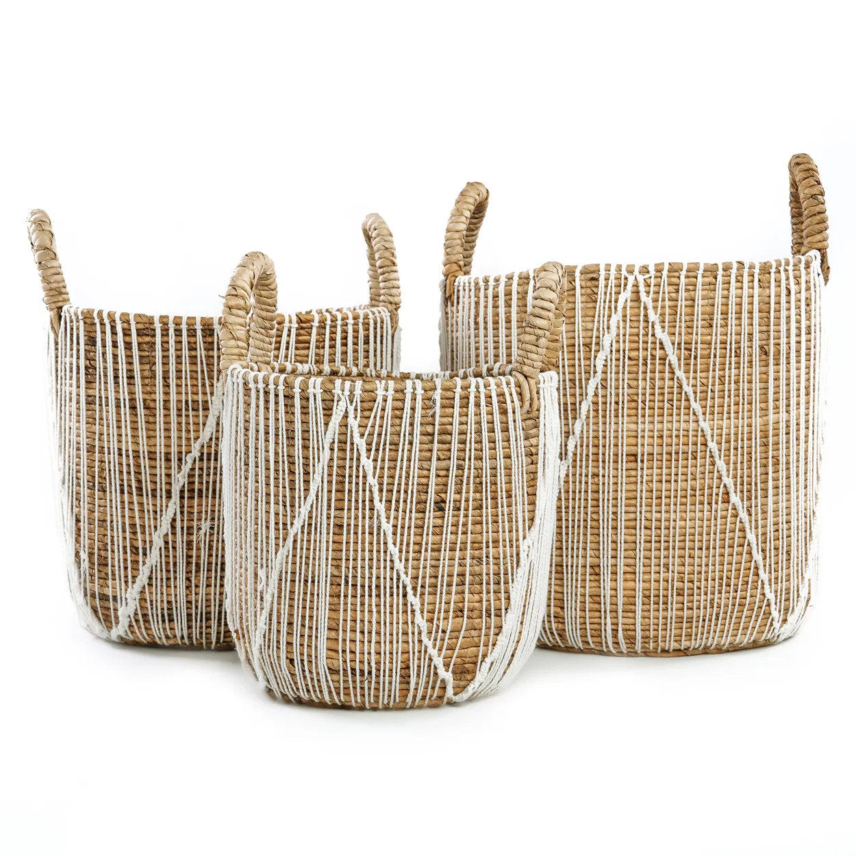 De Straight Stitched Macrame Mand - Naturel Wit - S