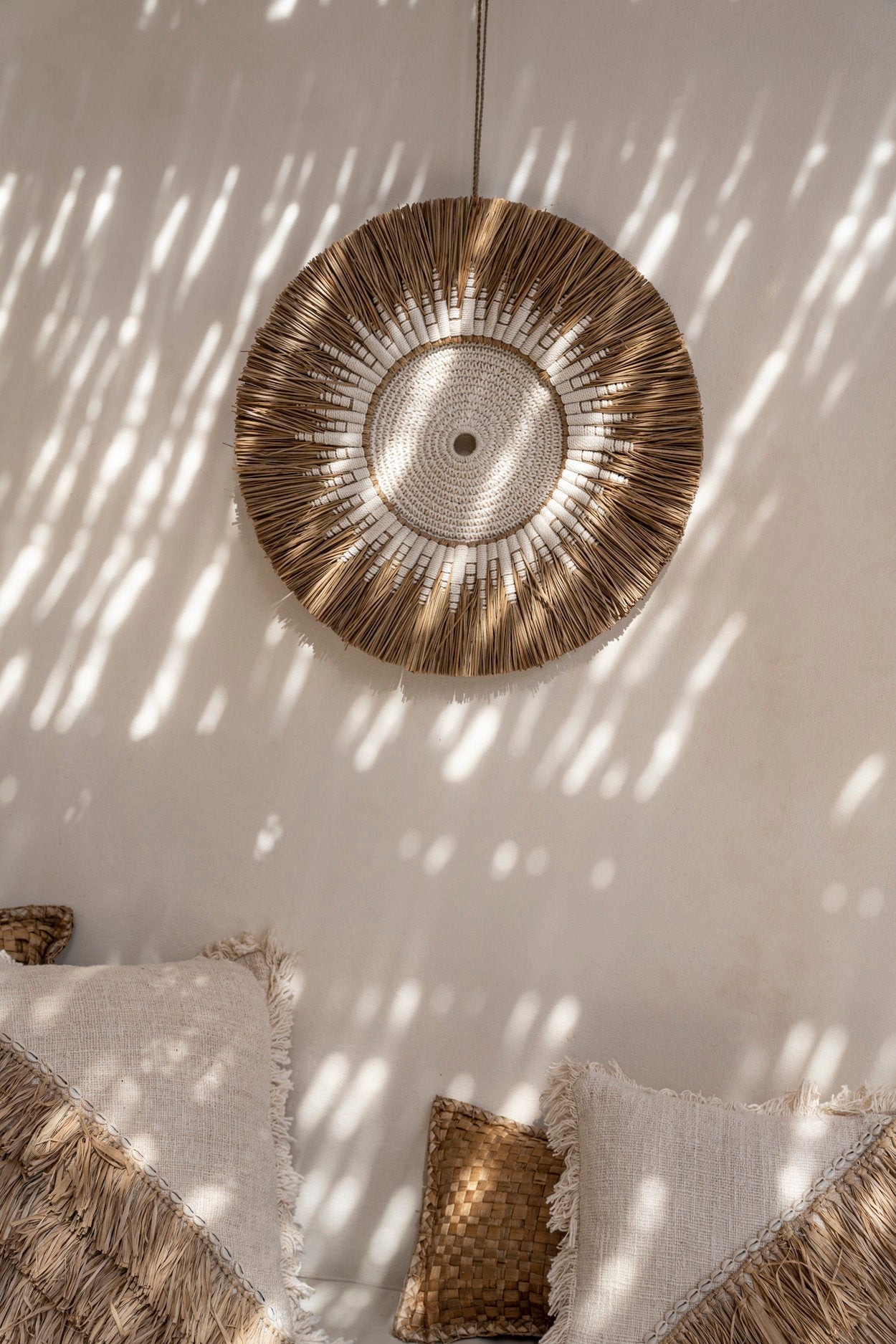 De Raffia Macramé Wanddecoratie - Wit Naturel