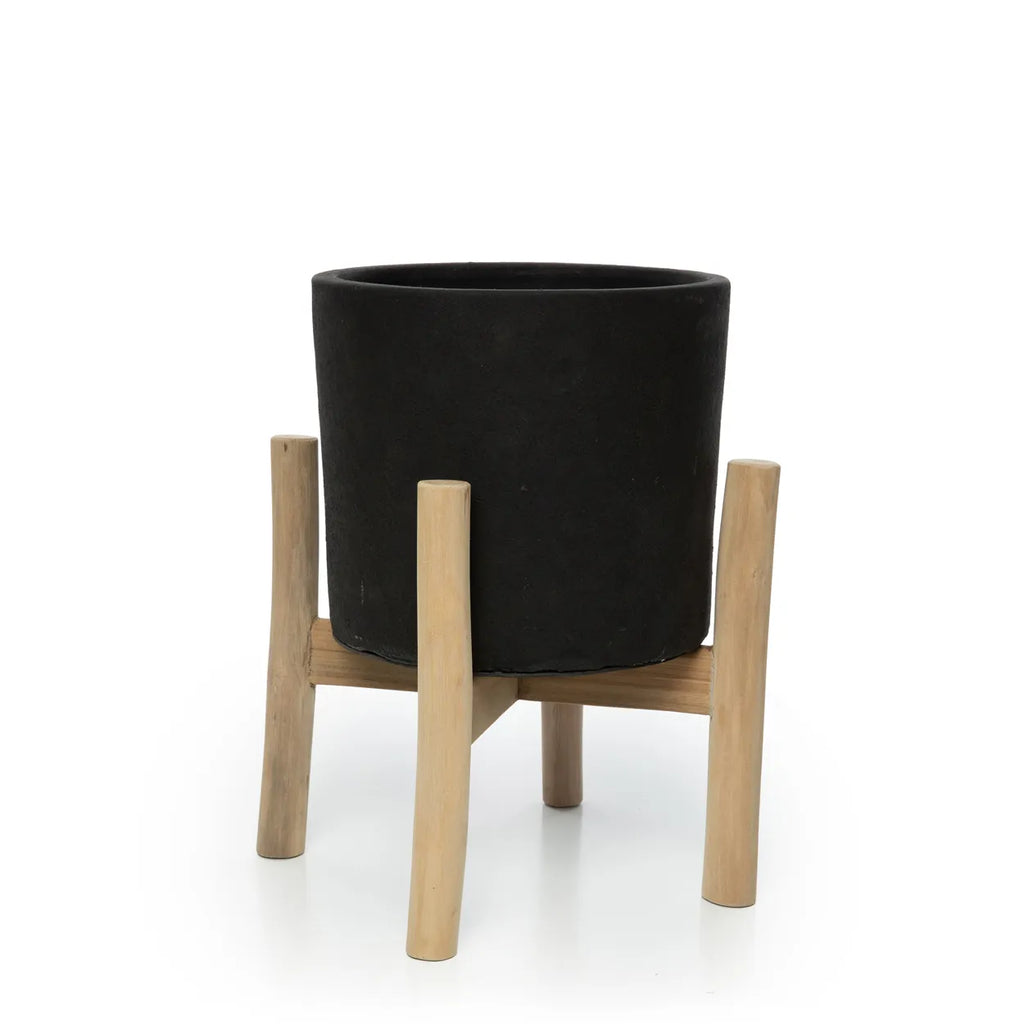 The Charcoal Low Planter - Black Natural - S