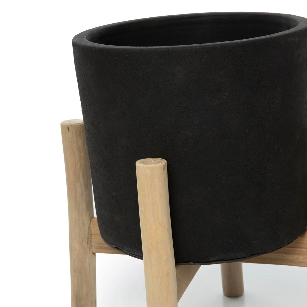 The Charcoal Low Planter - Black Natural - S