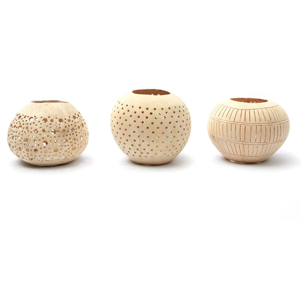 The Coconut Stripe Candle Holder - Natural