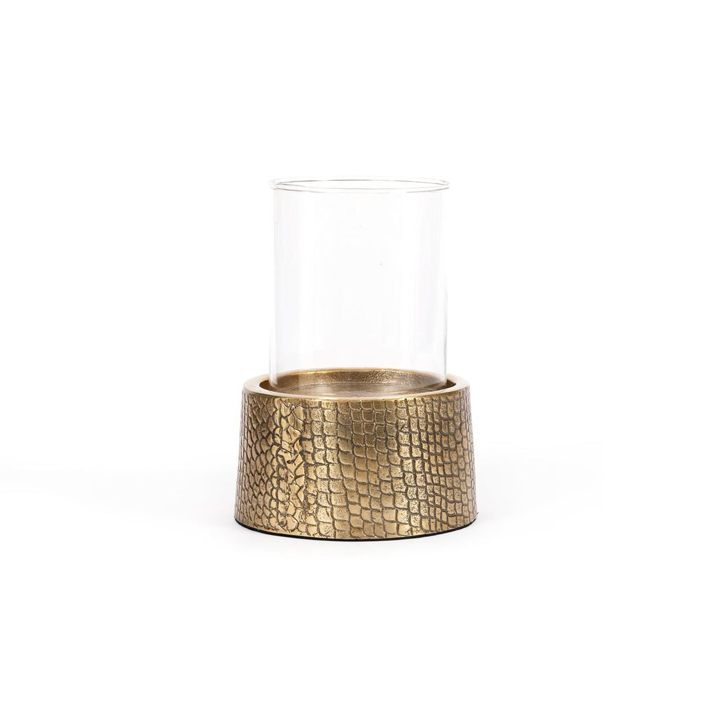 De Croco Candleholder with Glass - Brass - L