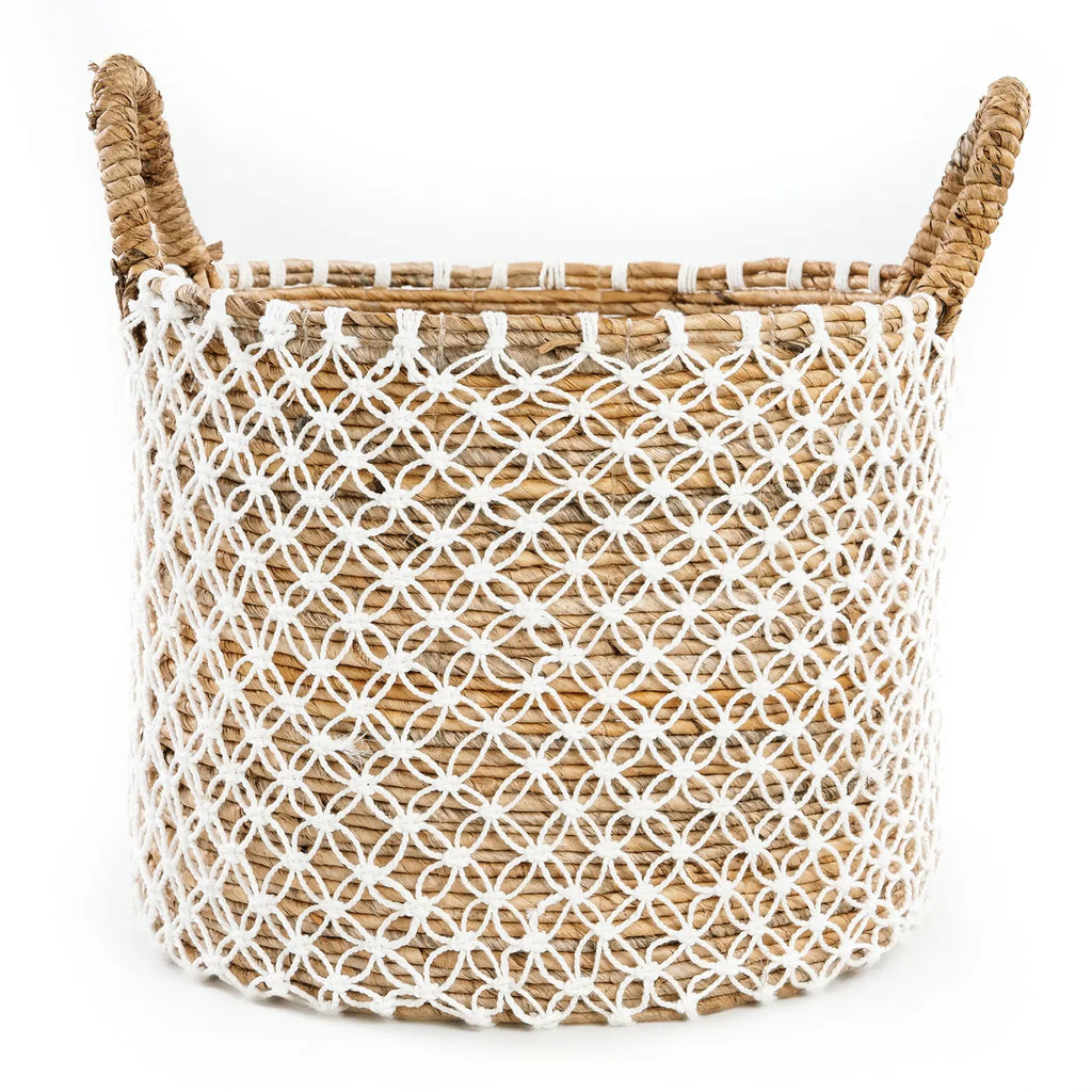 The Cross Stitched Macrame Basket - Natural White - L