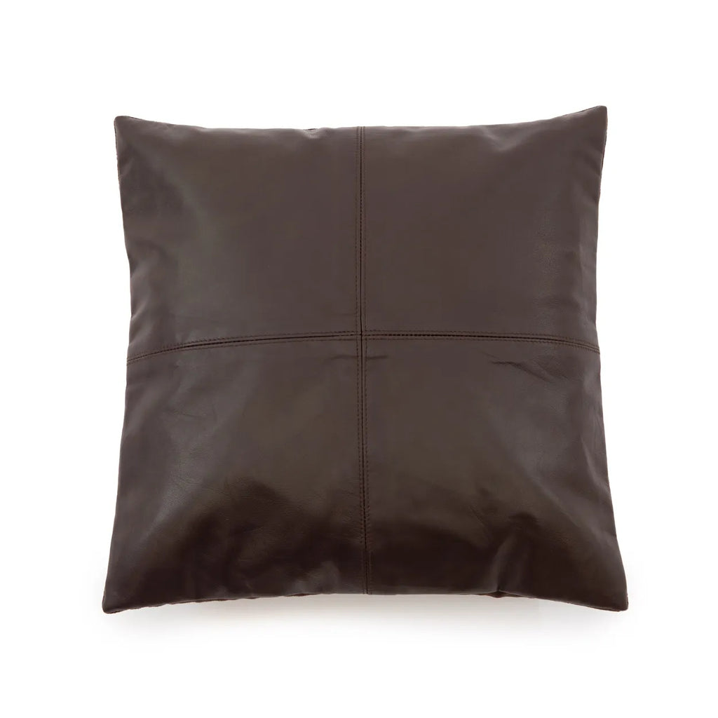 The Four Panel Leather Cushion Cover - Chocolate - 40x40