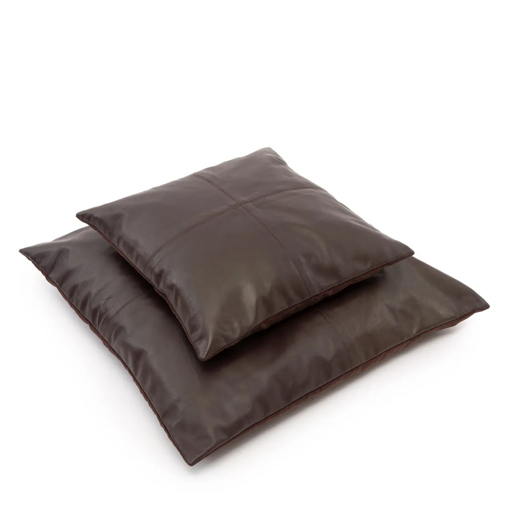 Housse de Coussin en Cuir à Quatre Panneaux - Chocolat - 40x40