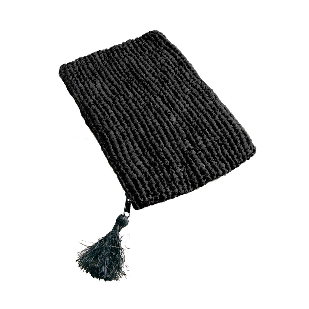 La pochette zippée en raphia - Noir - L