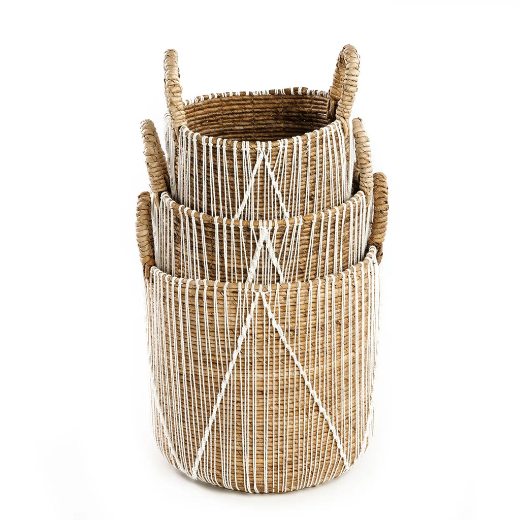 The Straight Stitched Macrame Basket - Natural White - S