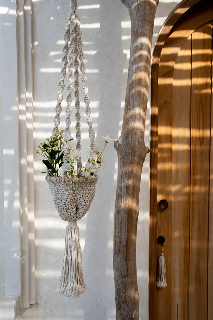 Le Crochet pour Plantes en Macramé Torsadé - Blanc Naturel - S