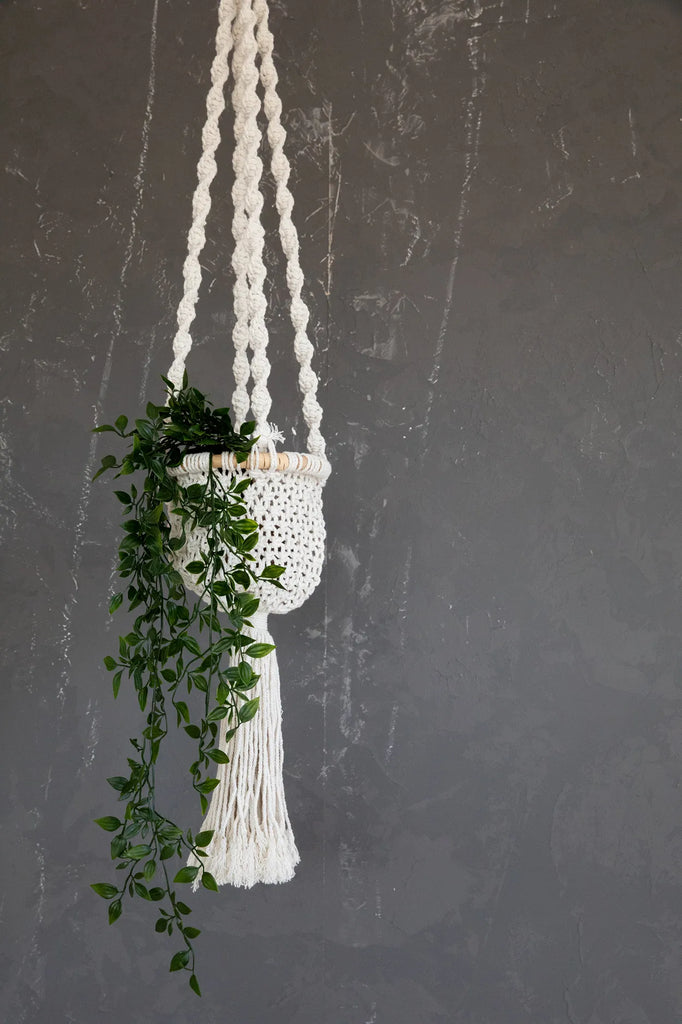 The Twisted Macrame Plant Hanger - Natural White - S