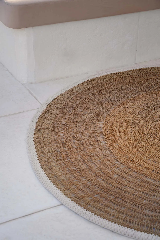 Het Seagrass & Katoen Rond Tapijt - Naturel Wit - 200