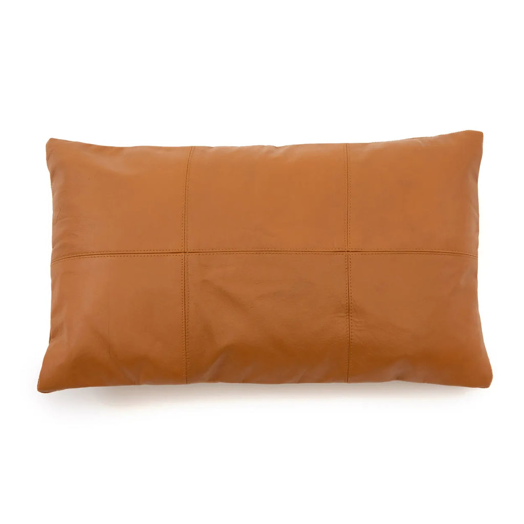 Housse de Coussin en Cuir à Six Panneaux - Camel - 30x50